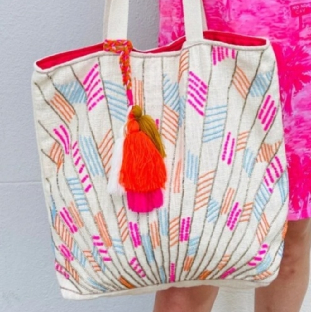 Beaded Woven Tote Bag